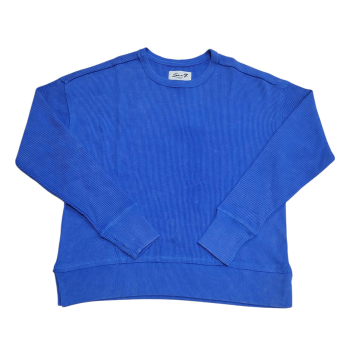 Seven7 Women's Long Sleeve Stretch Relaxed Fit Waffle Crewneck Top