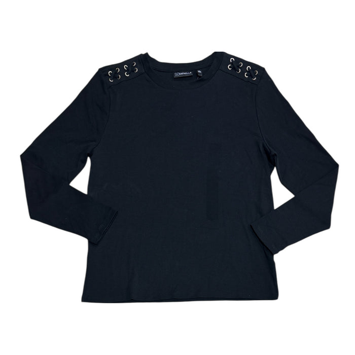 Rafaella Women's Grommet & Lacing Shoulder Detail Long Sleeve Top