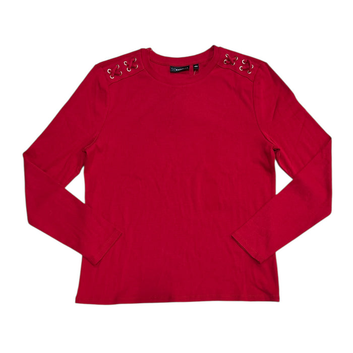 Rafaella Women's Grommet & Lacing Shoulder Detail Long Sleeve Top