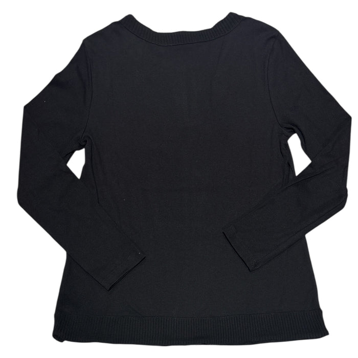 Rafaella Women's Long Sleeve V-Neck Classic Fit Top with Chain Hardware Neckline