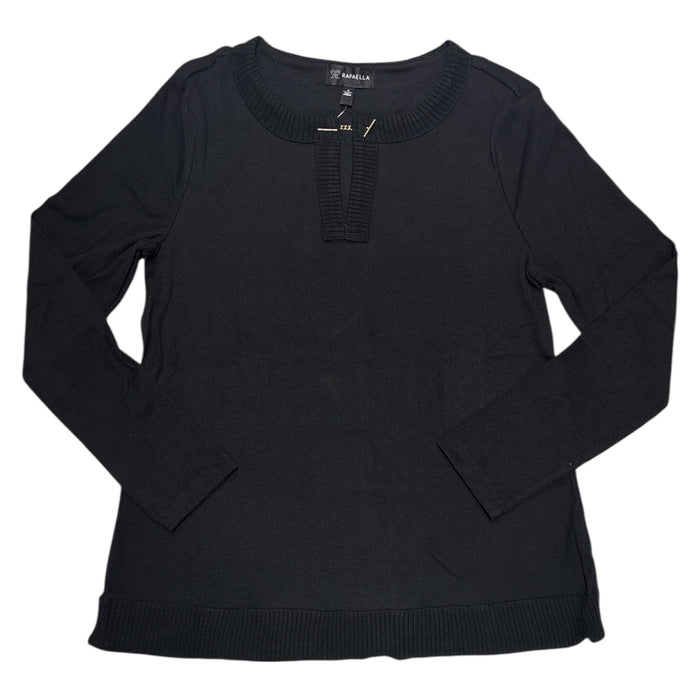 Rafaella Women's Long Sleeve V-Neck Classic Fit Top with Chain Hardware Neckline