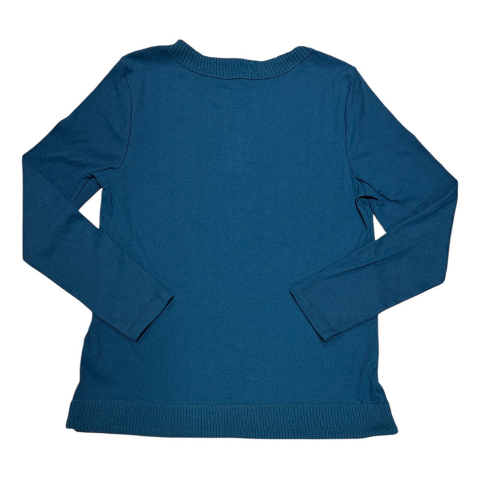 Rafaella Women's Long Sleeve V-Neck Classic Fit Top with Chain Hardware Neckline