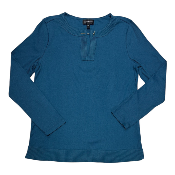 Rafaella Women's Long Sleeve V-Neck Classic Fit Top with Chain Hardware Neckline