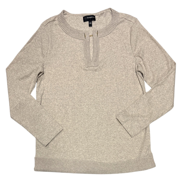 Rafaella Women's Long Sleeve V-Neck Classic Fit Top with Chain Hardware Neckline