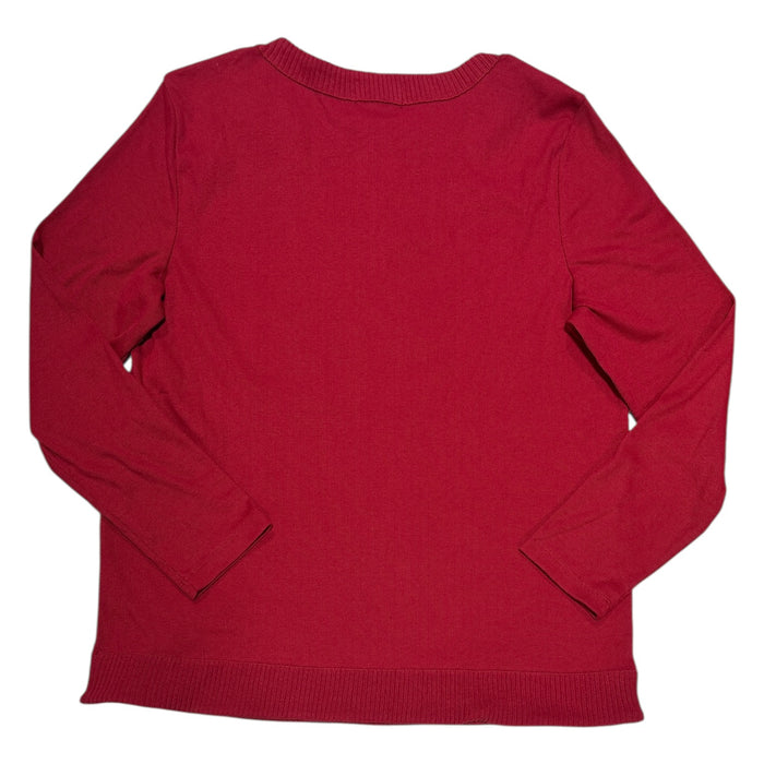 Rafaella Women's Long Sleeve V-Neck Classic Fit Top with Chain Hardware Neckline