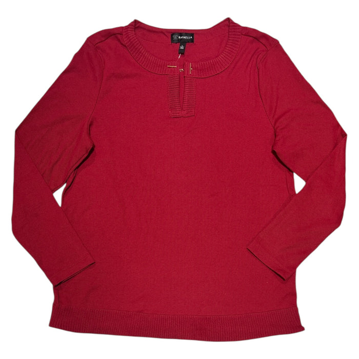 Rafaella Women's Long Sleeve V-Neck Classic Fit Top with Chain Hardware Neckline