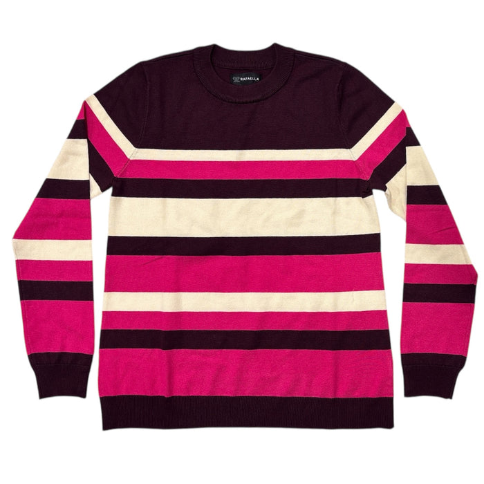 Rafaella Women's Long Sleeve Crew Neck Classic Fit Striped Top