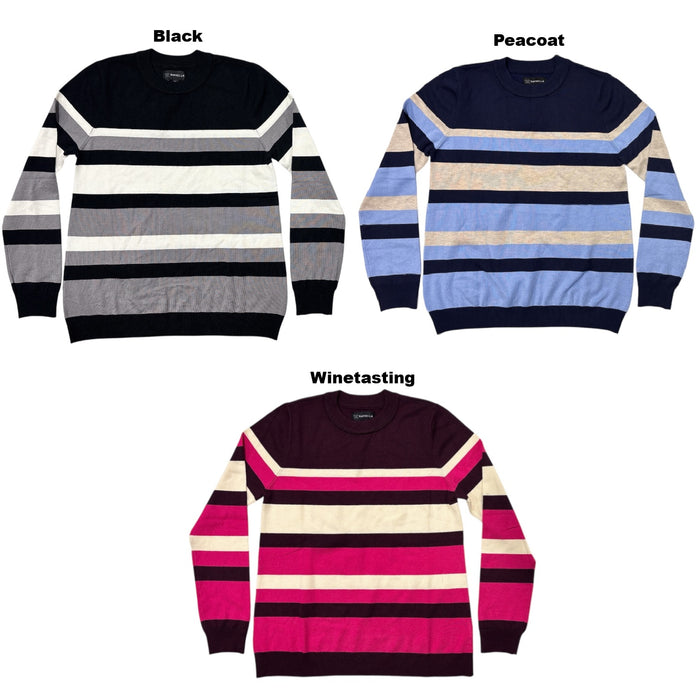 Rafaella Women's Long Sleeve Crew Neck Classic Fit Striped Top