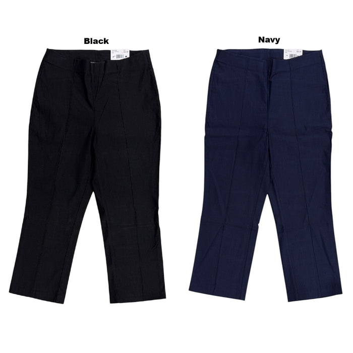 Rafaella Women's Regular Fit Soft Touch Stretch Crop Pintuck Pant, Plus Size