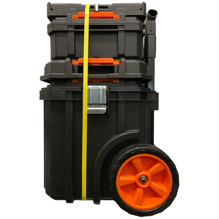 TACTIX 4-in-1 Rolling Tool Box System with Telescopic Handle, Black