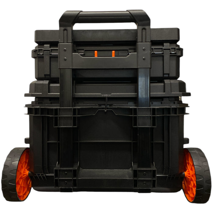 TACTIX 4-in-1 Rolling Tool Box System with Telescopic Handle, Black