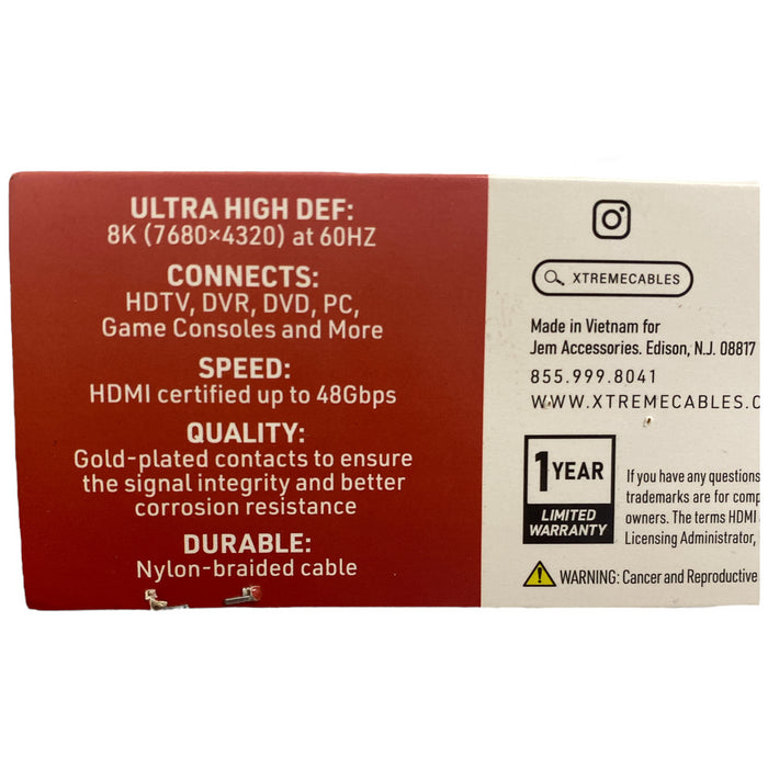 Xtreme Home Theater Premium 8K Ultra High Speed HDMI Cable, 10ft, 2pk