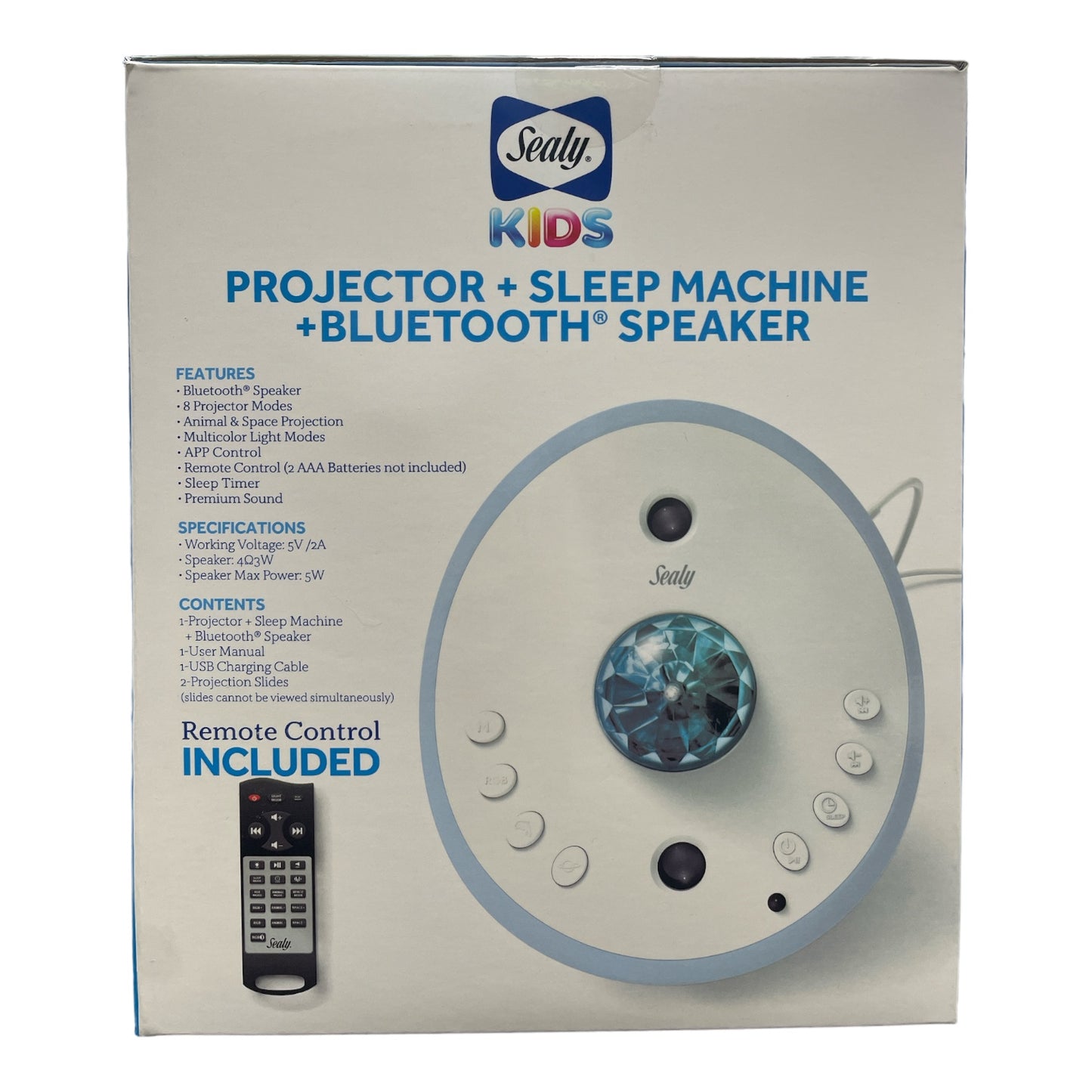 Sealy Kids Projector + Sleep Machine with Bluetooth Speaker, 25 Sounds & Remote
