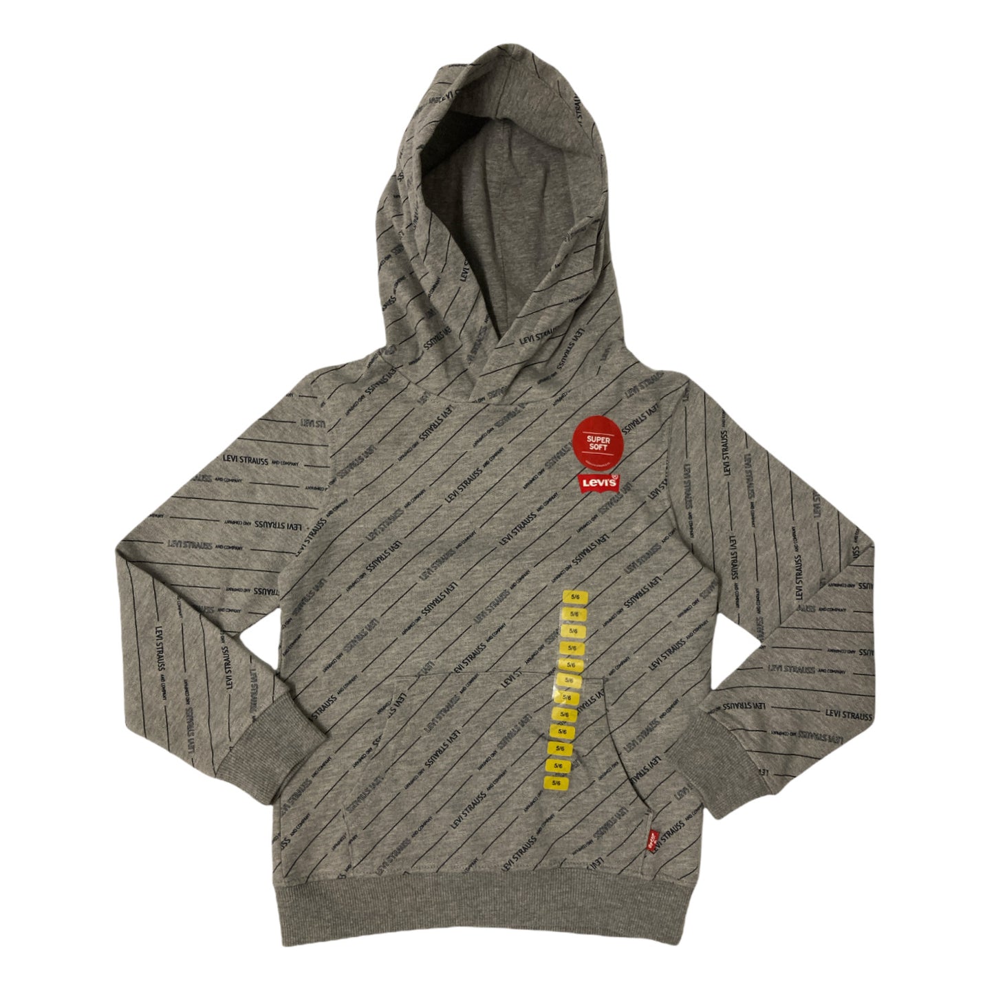 Levi Boy's Graphic Logo Soft Pullover Fleece Hoodie With Front Pocket