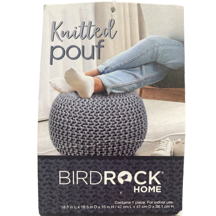 BirdRock Home Round Pouf Hand Knitted Foot Stool Ottoman, Gray