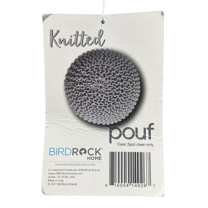 BirdRock Home Round Pouf Hand Knitted Foot Stool Ottoman, Gray