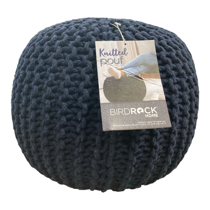 BirdRock Home Hand Knitted Round Pouf Foot Stool Ottoman, Navy