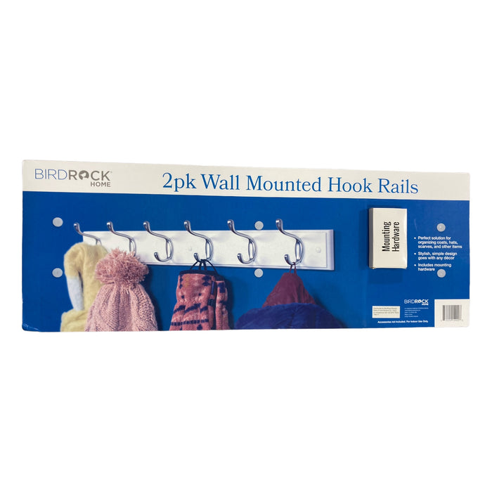 BirdRock Home Wall-Mounted Hook Rails, 2 Count, 27" x 3" x 5"