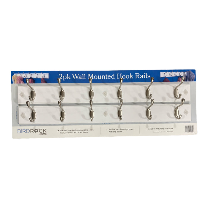 BirdRock Home Wall-Mounted Hook Rails, 2 Count, 27" x 3" x 5"