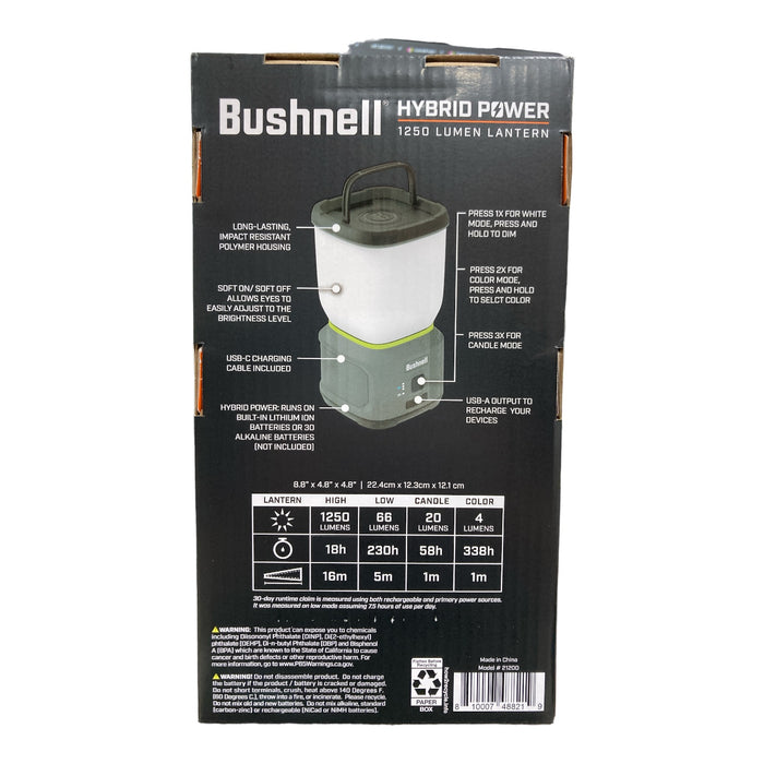 Bushnell Hybrid Power 1250 Lumen Rechargeable or Battery Powered Lantern, Grey