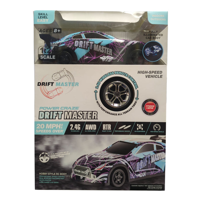 Power Craze Drift Master 1:24 Scale Drift Remote Control Car, Blue