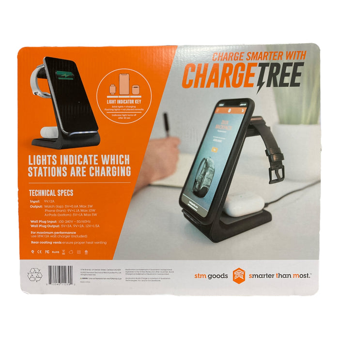 STM ChargeTree Multi-Device Wireless Qi Certified 3-in-1 Charging Stand, Black