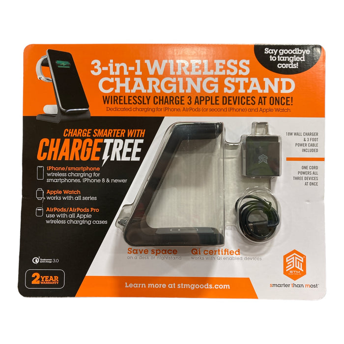 STM ChargeTree Multi-Device Wireless Qi Certified 3-in-1 Charging Stand, Black