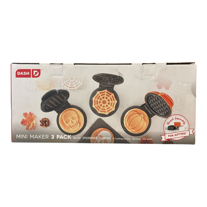 Dash Nonstick Mini 4" Waffle Maker Set (Pumpkin, Skull, Spider Web)