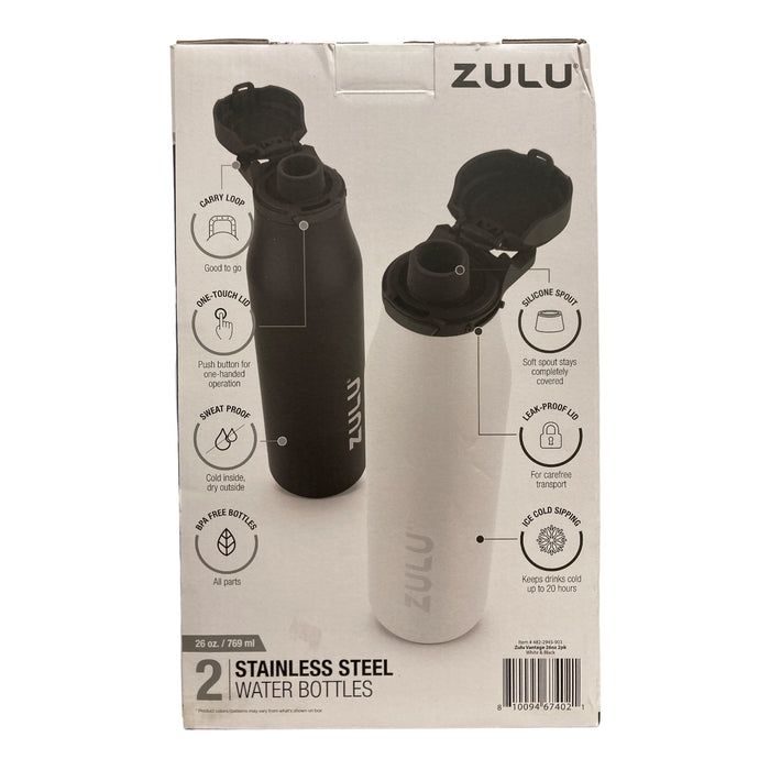 ZULU Leak-Proof Stainless Steel Vacuum Insulated Water Bottle, 2pk