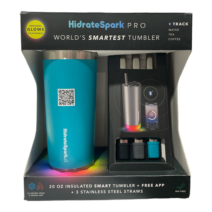 HidrateSpark Pro 20-oz. Stainless Steel Smart Tumbler w/ 3 Straws, Sea Glass