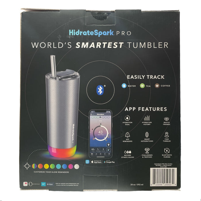 HidrateSpark Pro 20-oz. Stainless Steel Smart Tumbler w/ 3 Straws, Sea Glass
