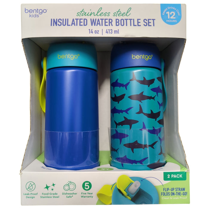 Bentgo Kids Stainless Steel Water Bottle Set, 14oz, 2 Pack