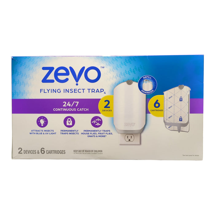 Zevo Flying Insect Trap with 2 devices + 6 Refill Cartridges, White