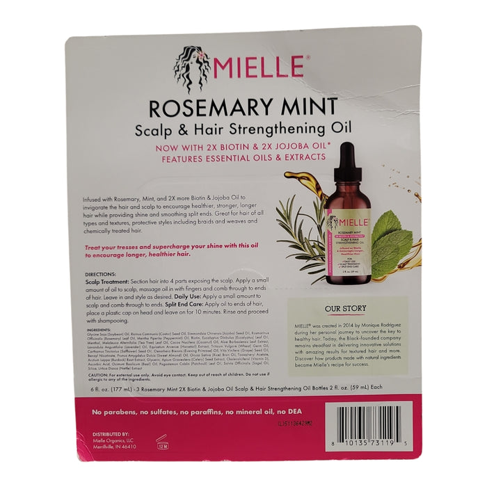Mielle Rosemary Mint Scalp & Hair Strengthening Oil, 2 oz., 3 pk with Biotin Oil