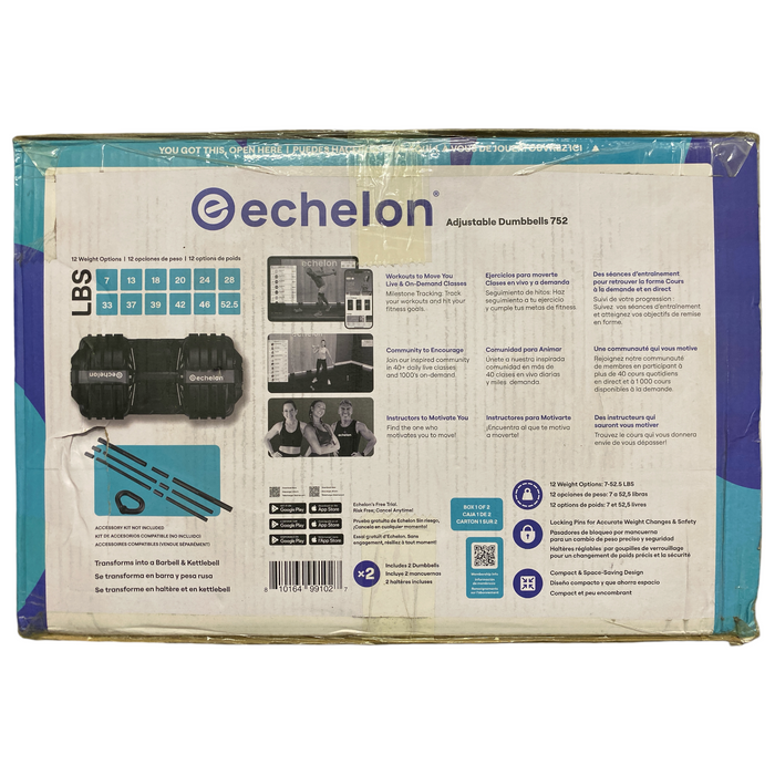 Echelon Adjustable Dumbbell 752 Set, 7-52.5 LBS, Set of 2