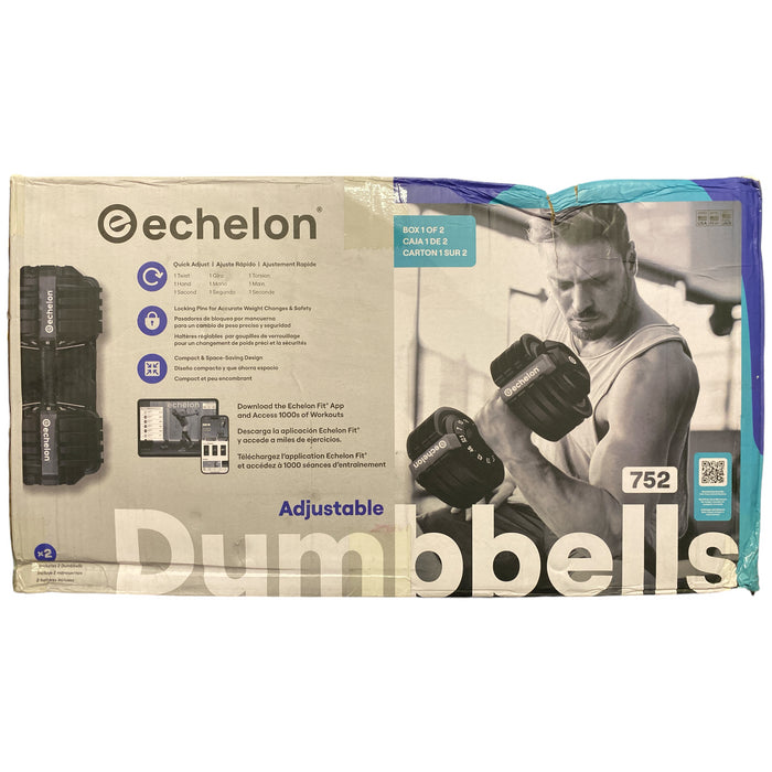Echelon Adjustable Dumbbells (QTY 2) 752 with Stand, 7 to 52.5 LBS Quick Select