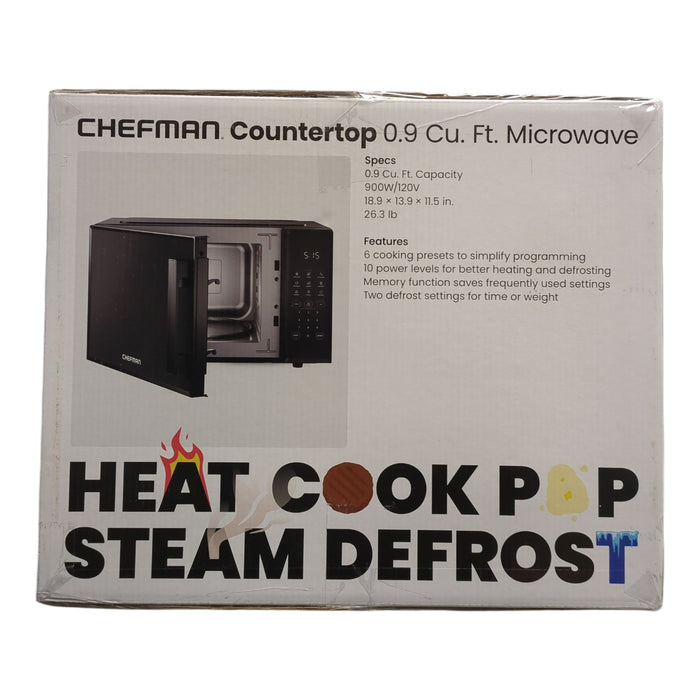 Chefman 0.9 cuft 900W Countertop Microwave Oven, 6 Preset Functions, RJ55-9-V2
