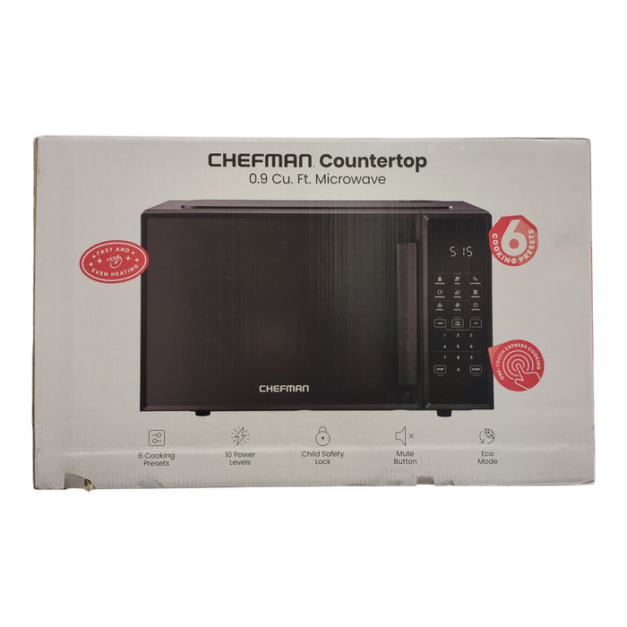 Chefman 0.9 cuft 900W Countertop Microwave Oven, 6 Preset Functions, RJ55-9-V2