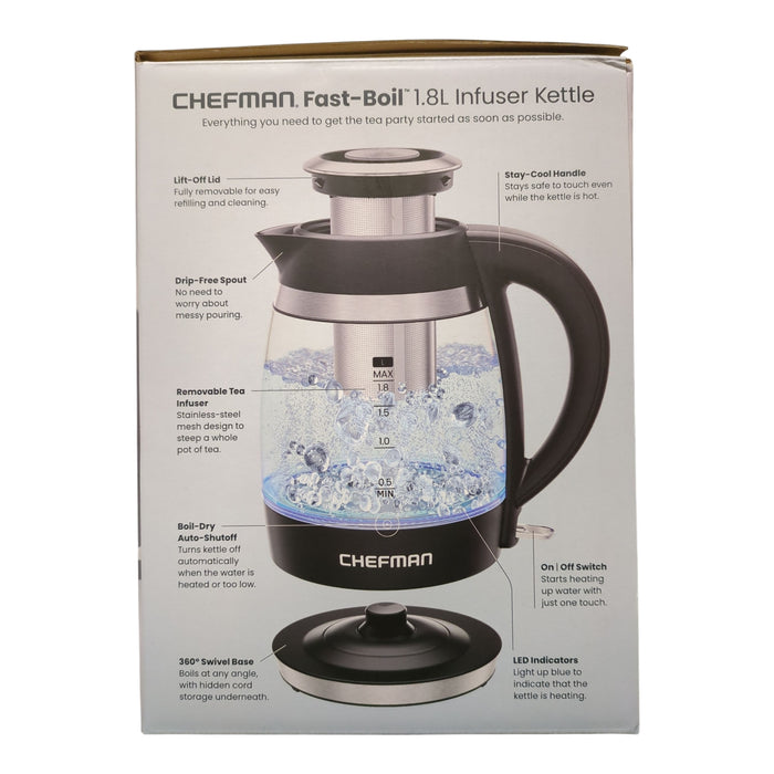 Chefman Fast-Boil Electric Kettle, with Removable Tea Infuser, 1500W, 1.8L