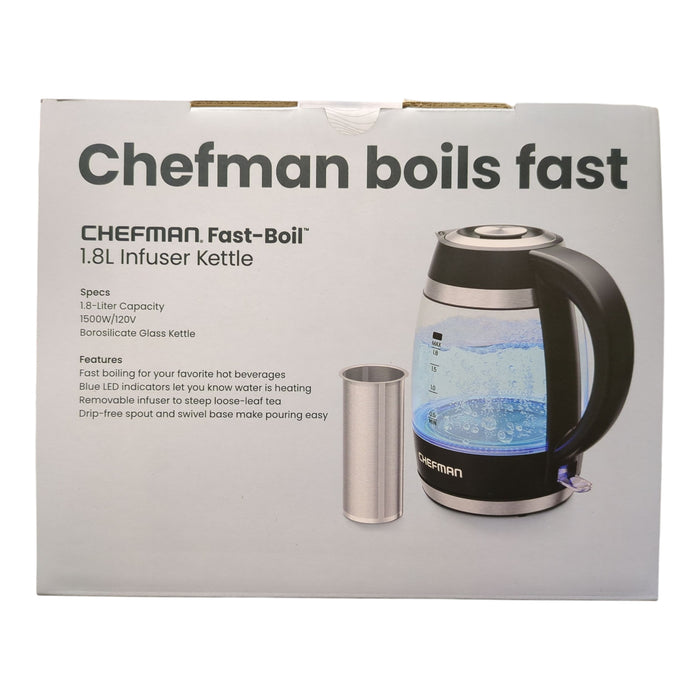 Chefman Fast-Boil Electric Kettle, with Removable Tea Infuser, 1500W, 1.8L