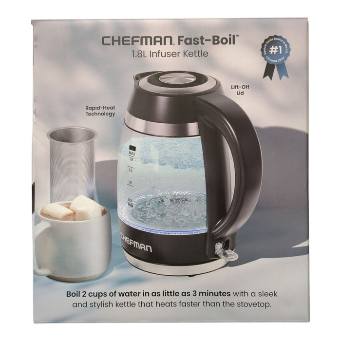 Chefman Fast-Boil Electric Kettle, with Removable Tea Infuser, 1500W, 1.8L