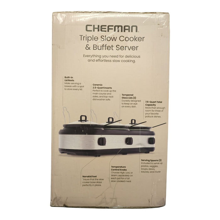 Chefman Stainless Steel Triple Slow Cooker & Buffet Server