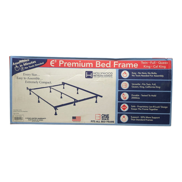 Hollywood E3 Easy Assemble Convertible Steel Bed Frame, 9 Support Legs, Black