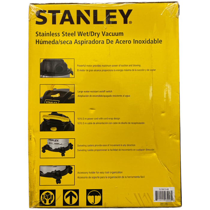 Stanley 6 Gallon Wet/Dry Vacuum 5.0- Peak HP Stainless Steel