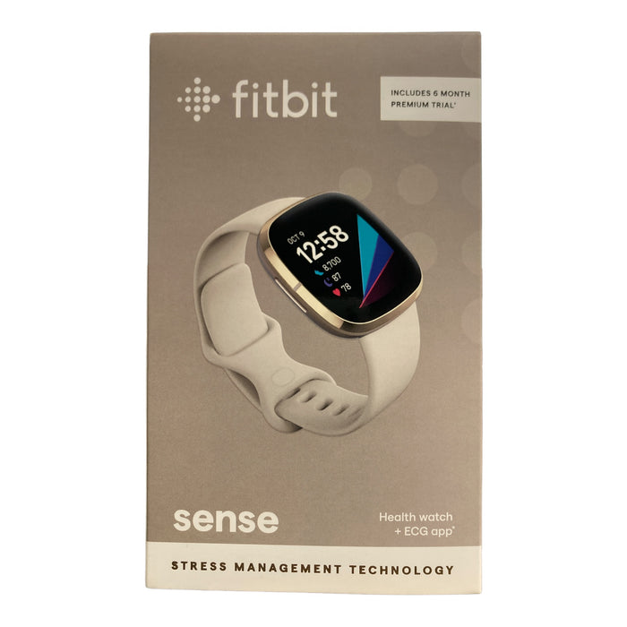 Fitbit Sense Stress Management Technology, Soft Gold Stainless, Lunar White Band