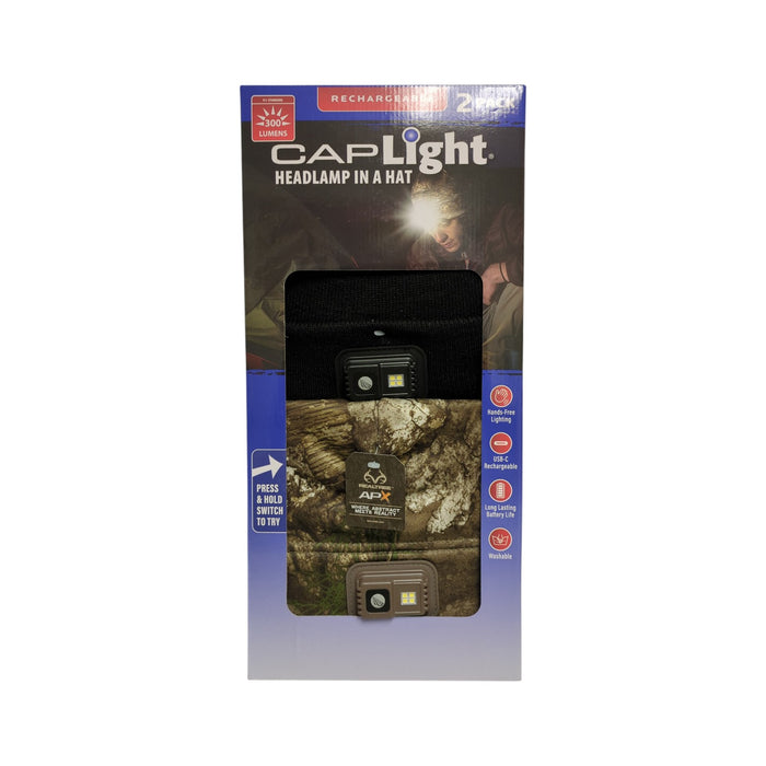 CAPLight Rechargeable 300 Lumen Headlamp 4.0 Tight Knit Beanie, 2pk