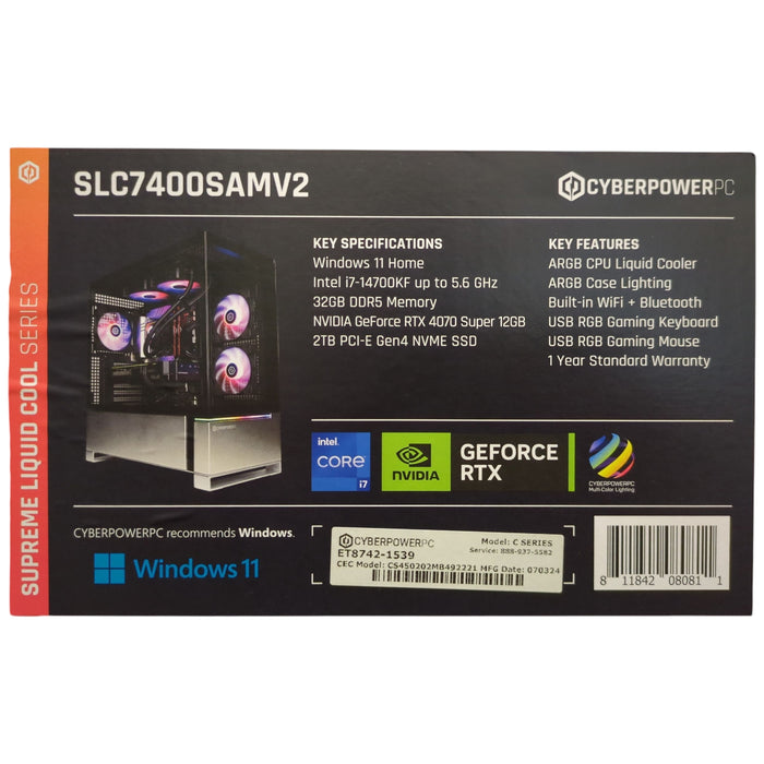 CYBERPOWERPC Intel Core i7, 32GB DDR5, 2TB SSD, GeForce RTX 4070 Gaming Desktop