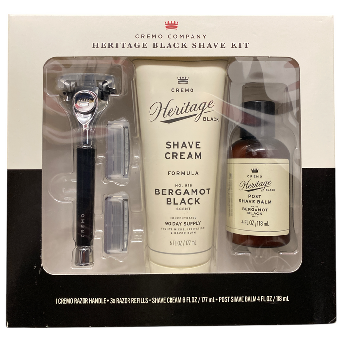 Cremo Company Heritage Shave Kit, Handle, 3 Razors, Shave Cream, Post Shave Balm