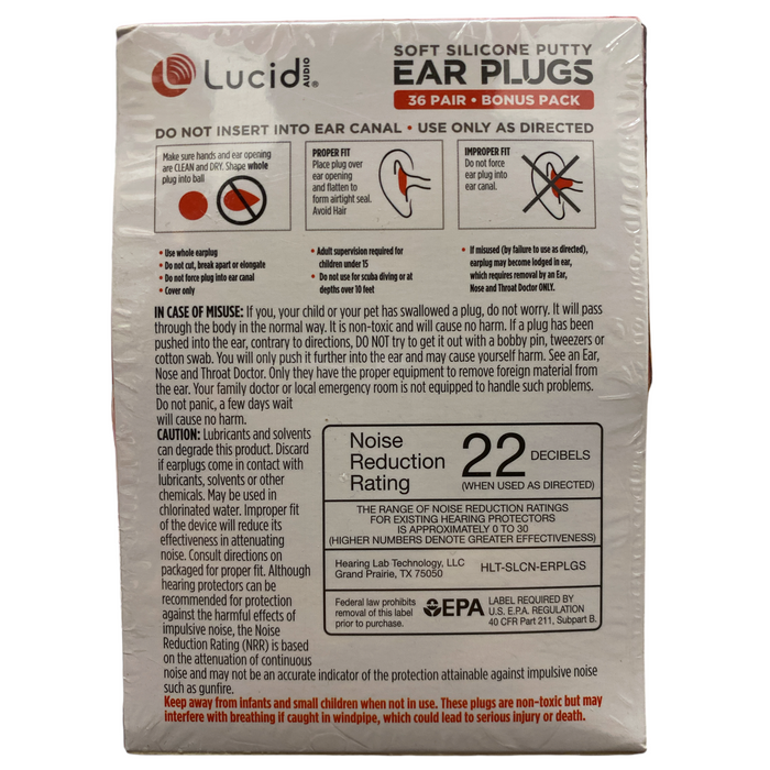 Lucid Audio Soft Silicone Putty Ear Plugs, NRR 22DB, Orange, 36 Pair