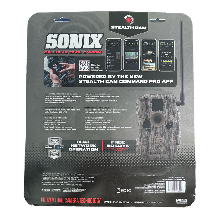 Stealth Cam Sonix HD 26MP 80' Cellular Trail Camera, Verizon or AT&T